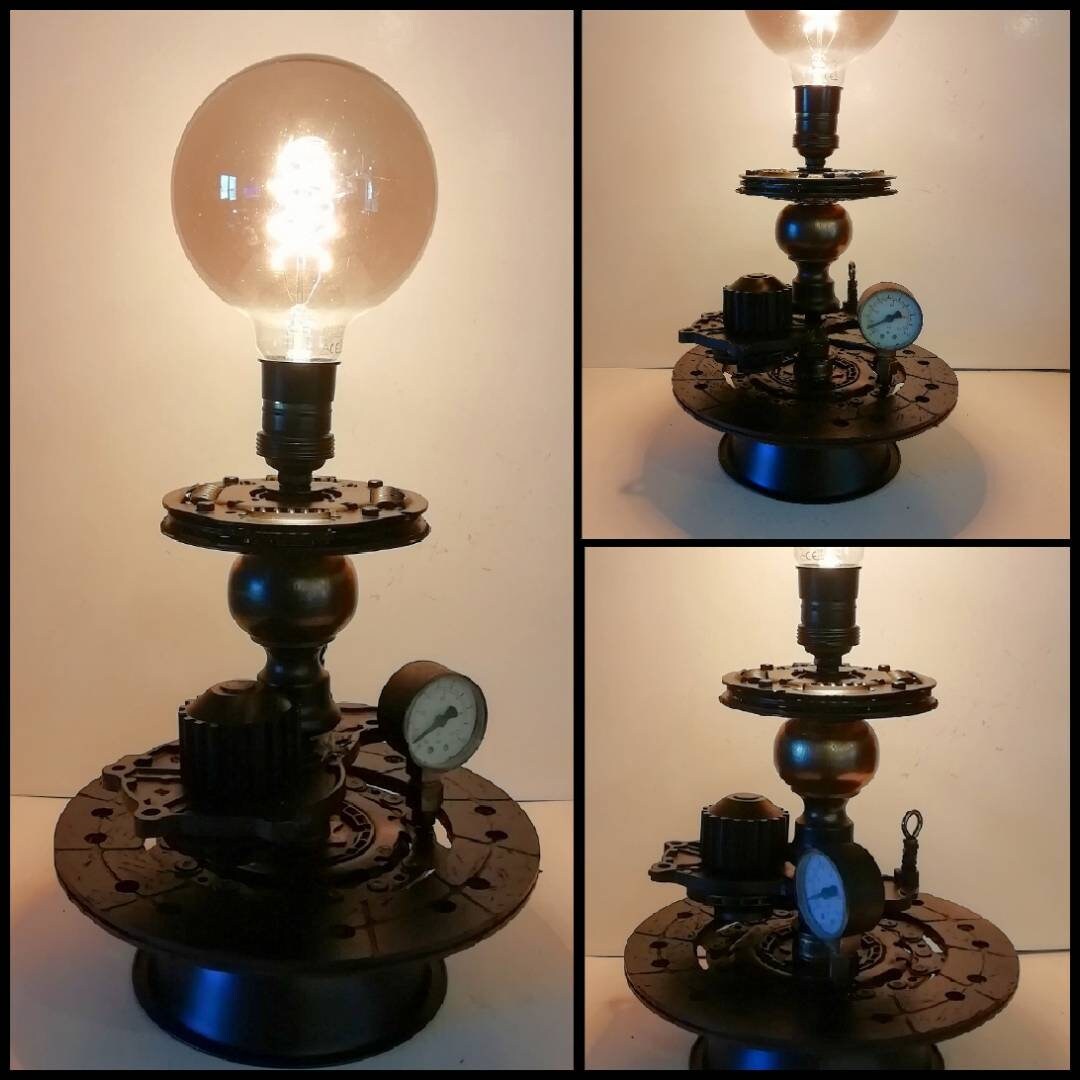 Méca Steam Intégrale Black, Lampe d'ambiance Déco à Poser Esprit Steampunk, Artisanat Français