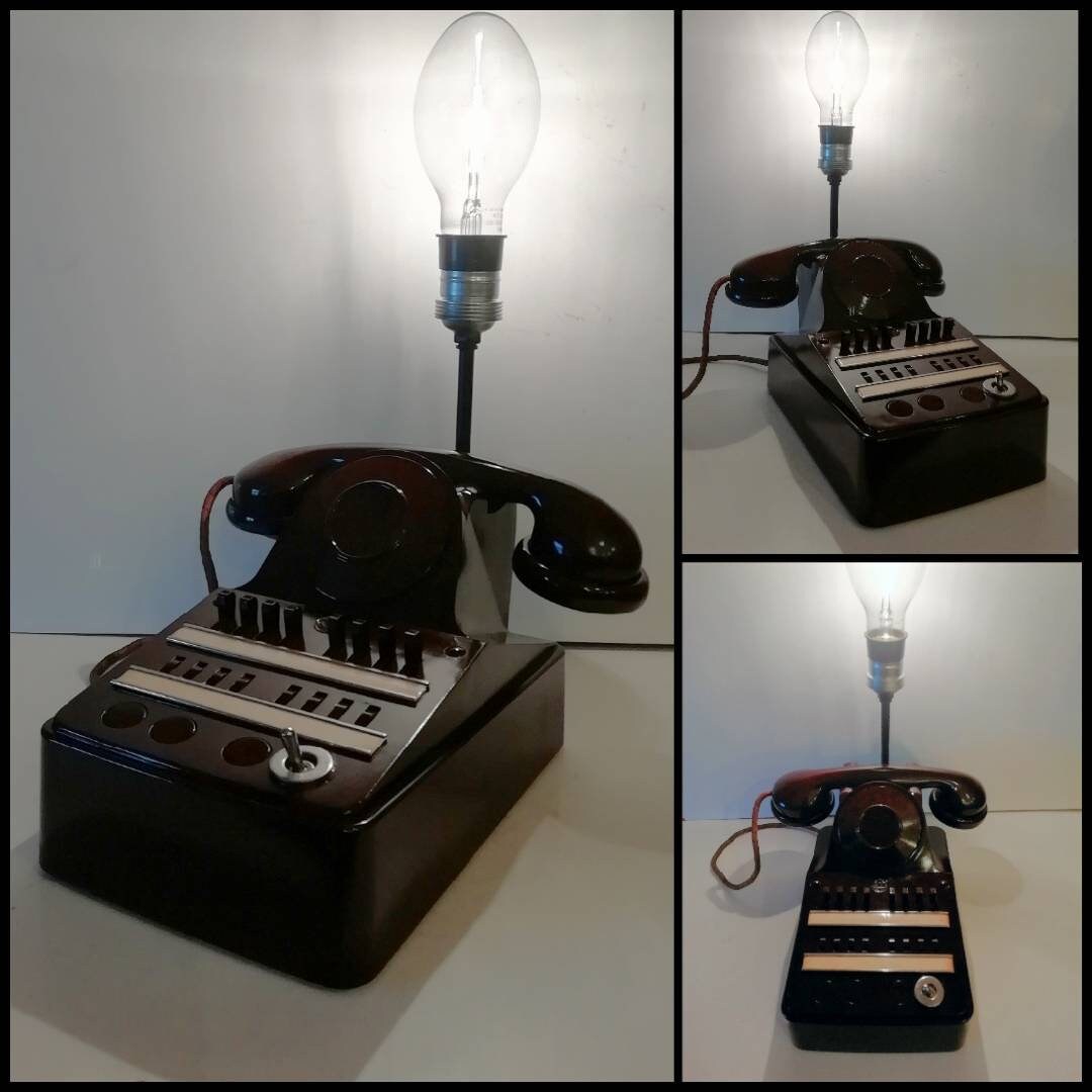 Collection Gaston, Lampe Téléphone de Standard en Bakélite Marbré Marron, d'ambiance à Poser, Téléph