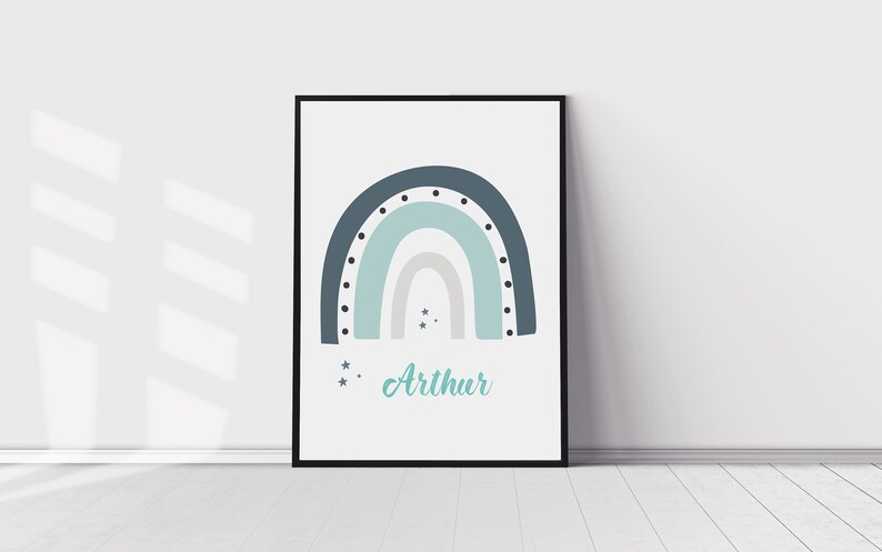 Baby Gifts Baby Print Bedroom Prints Boys /& Girls Name Children/'s Nursery Decor Personalised Navy and Grey Rainbow Print with Name
