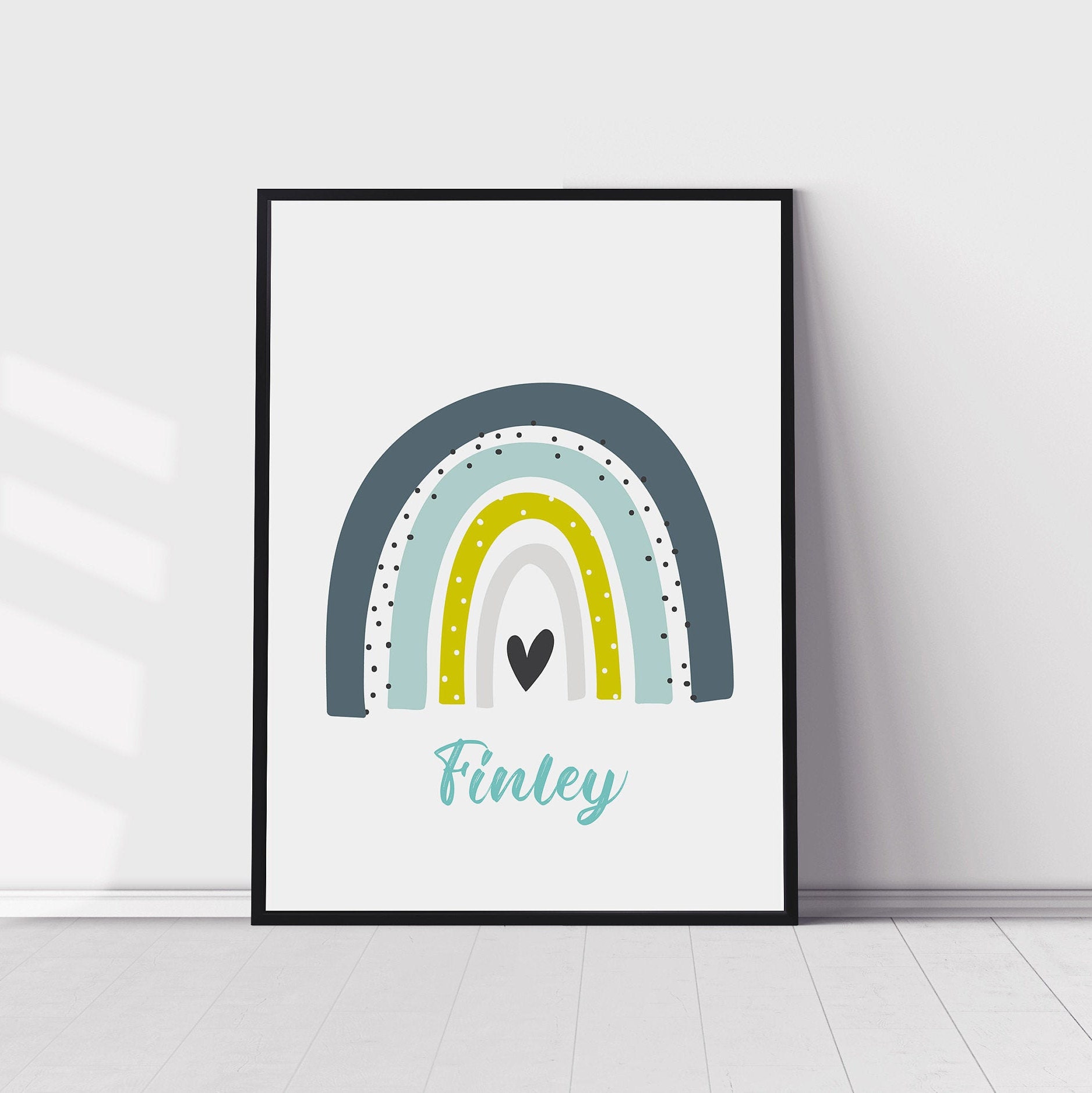 Baby Gifts Baby Print Bedroom Prints Boys /& Girls Name Children/'s Nursery Decor Personalised Navy and Grey Rainbow Print with Name
