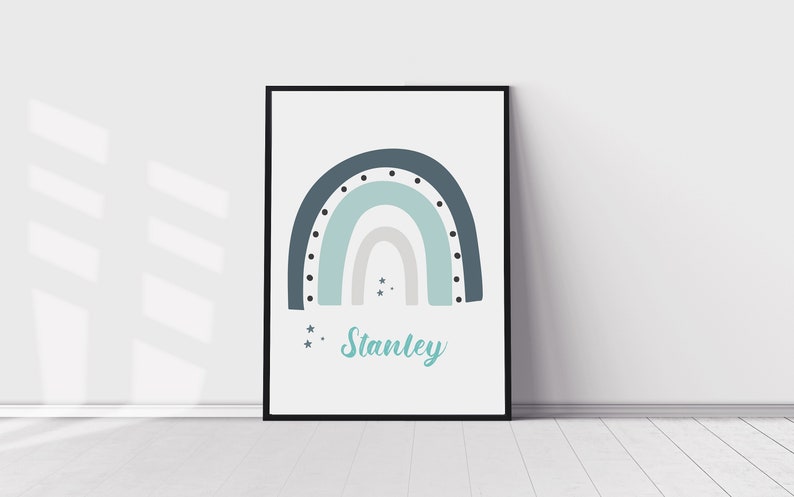 Baby Gifts Baby Print Bedroom Prints Boys /& Girls Name Children/'s Nursery Decor Personalised Navy and Grey Rainbow Print with Name