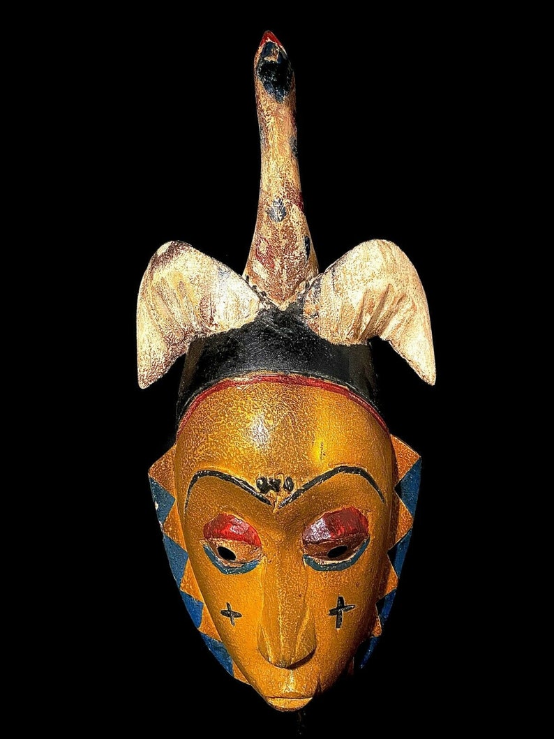 African Super intense SALE mask Wood Crest Baule Tribe Mask Art Weekly update