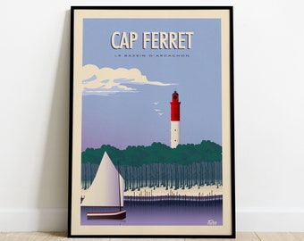 Cap Ferret Travel Poster / Affiche Bassin d'Archachon / Poster Vintage Phare du Sud Ouest France