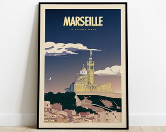 Marseille Travel Poster / Affiche Voyage La Bonne Mère / Poster Vintage Bouches du Rhône