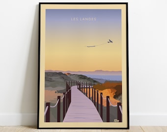 Les Landes Travel Poster / Seignosse Beach Travel Poster / Vintage Poster South West Ocean Forest Wave