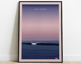 Les Landes Travel Poster / Wave Travel Poster / Vintage South West Ocean Forest Wave Poster