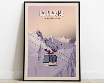 La Plagne Travel Poster / Poster The Funiplagne / Poster Vintage Cable Car Gondola