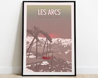 Les Arcs Travel Poster / Aiguille Rouge Poster / Vintage Cable Car Poster 3226m