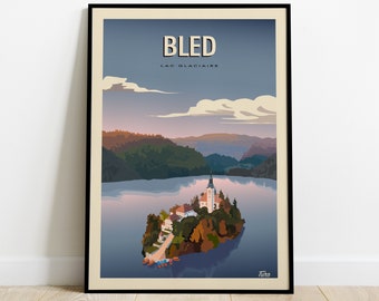 Bled Travel Poster / Glacial Lake Poster / Vintage Poster Eslovenia