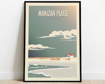 Mimizan Plage Travel Poster / North Beach Travel Poster / Vintage West Coast Les Landes Poster
