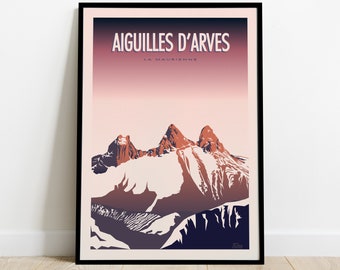 Cartel de viaje de Aiguilles d'Arves / Cartel de La Maurienne / Cartel de los Alpes