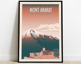 Cartel de viaje del Monte Ararat / Póster del monasterio de Khor Virap / Póster vintage de Armenia
