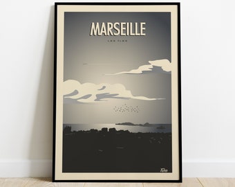 Marseille Travel Poster / Affiche Les Iles  / Poster Vintage Bouches du Rhône