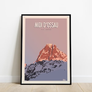 Cartel de viaje Pic du Midi d'Ossau / Cartel pic - 2884M / Cartel vintage de los Pirineos