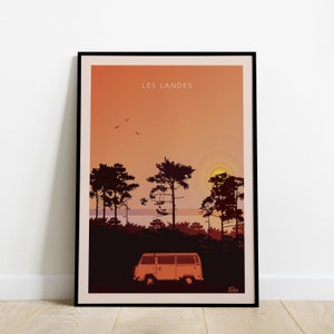 Les Landes Reiseposter / Reiseposter Van Aurore / Vintage Poster South West Ocean Forest Wave