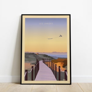 Les Landes Reiseposter / Seignosse Strand Reiseposter / Vintage Poster Südwest Ozean Wald Welle