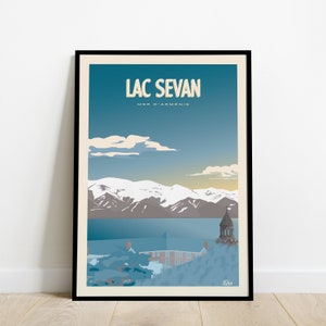 Lac Sevan Travel Poster / Affiche Khor Virap / Poster Vintage Arménie Monastère image 1