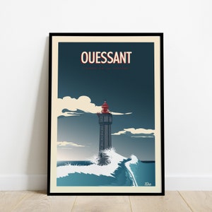 Cartaz de viagem Ouessant/Pôster Phare de la Jument/Pôster Farol Vintage da Bretanha França