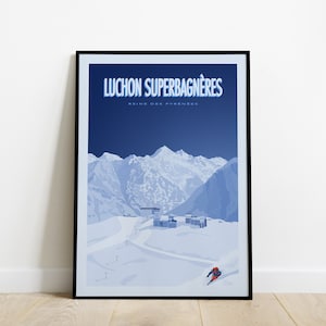 Cartel de viaje de Luchon Superbagnères / Cartel del corazón de los Pirineos / Cartel de los Pirineos vintage