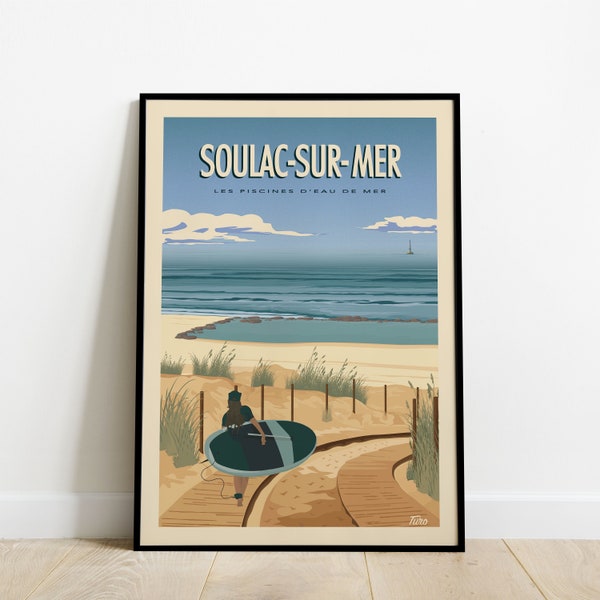 Soulac-Sur-Mer Travel Poster / Affiche les piscines d'eau de mer / Poster Vintage Côte Ouest Phare de Cordouan