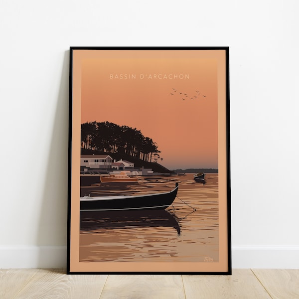 Bassin d'Arcachon Travel Poster / Poster Voyage la pointe aux chevaux / Poster Vintage South West Ocean Cap Ferret