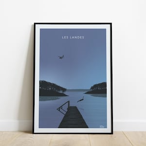 Les Landes Reiseposter / Pontoon Lake Landes Reiseposter / Vintage Poster South West Ocean Forest Wave
