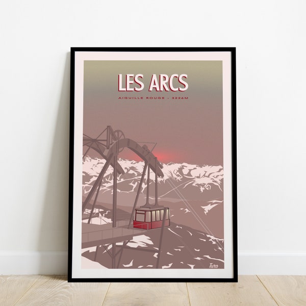 Les Arcs Travel Poster / Affiche Aiguille Rouge / Poster Vintage Téléphérique 3226m