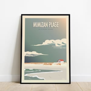 Cartel de viaje de Mimizan Plage / Cartel de viaje de North Beach / Cartel vintage de la costa oeste de Les Landes