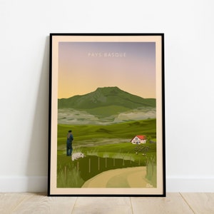 Basque Country Travel Poster / Shepherd in the Pyrenees Travel Poster / Vintage West Coast South West Poster