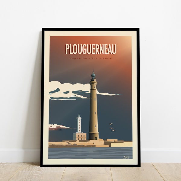 Plouguerneau Travel Poster / Affiche Phare de l'île Vierge / Poster Vintage Phare de Bretagne France