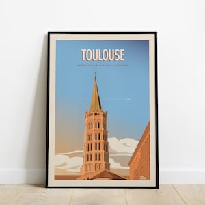 Toulouse Travel Poster / Saint-Sernin Basilica Poster / Pink City Poster / Toulouse Illustration