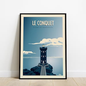 Cartaz de viagem Le Conquet / Cartaz Le Kermorvan / Cartaz do farol vintage da Bretanha França