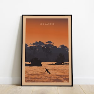 Les Landes Travel Poster / Poster Travel Wakeboard / Poster Vintage South West Ocean Forest Wave