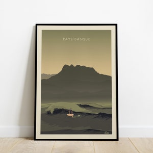Basque Country Travel Poster / Surfing Travel Poster in front of the three crowns / Vintage West Coast South West Poster