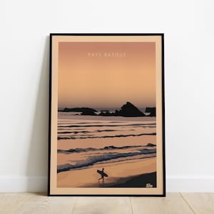 Baskenland Reiseposter / Rocher de la Vierge Biarritz Reiseposter / Vintage Westküste Südwest Poster