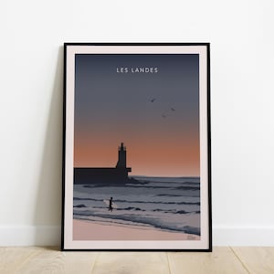 Reiseplakat Les Landes / Reiseplakat Feuer des nördlichen Deichs Capbreton / Vintage-Poster South West Ocean Forest Wave