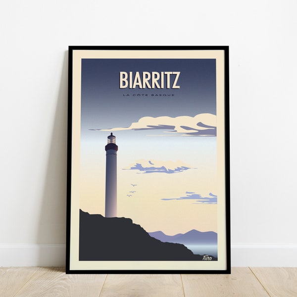 Biarritz Travel Poster / Affiche la Côte Basque  / Poster Vintage Phare du Sud Ouest France