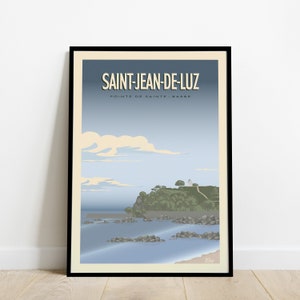Cartel de viaje de San Juan de Luz / Cartel de la costa oeste / Cartel vintage de Pointe de Sainte-Barbe