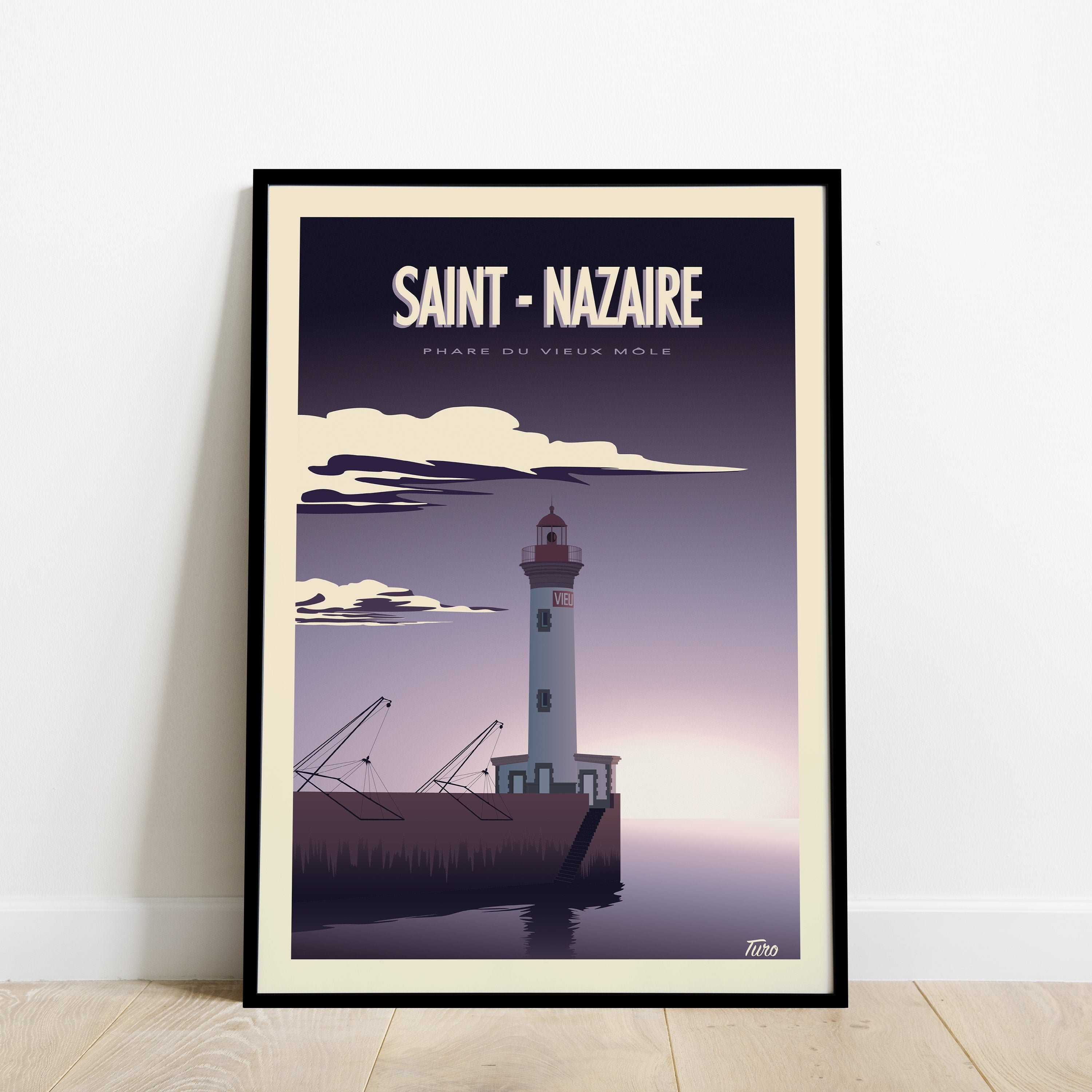 Saint-Nazaire Travel Poster/Affiche Voyage Phare Du Vieux Môle Vintage Loire Atlantique