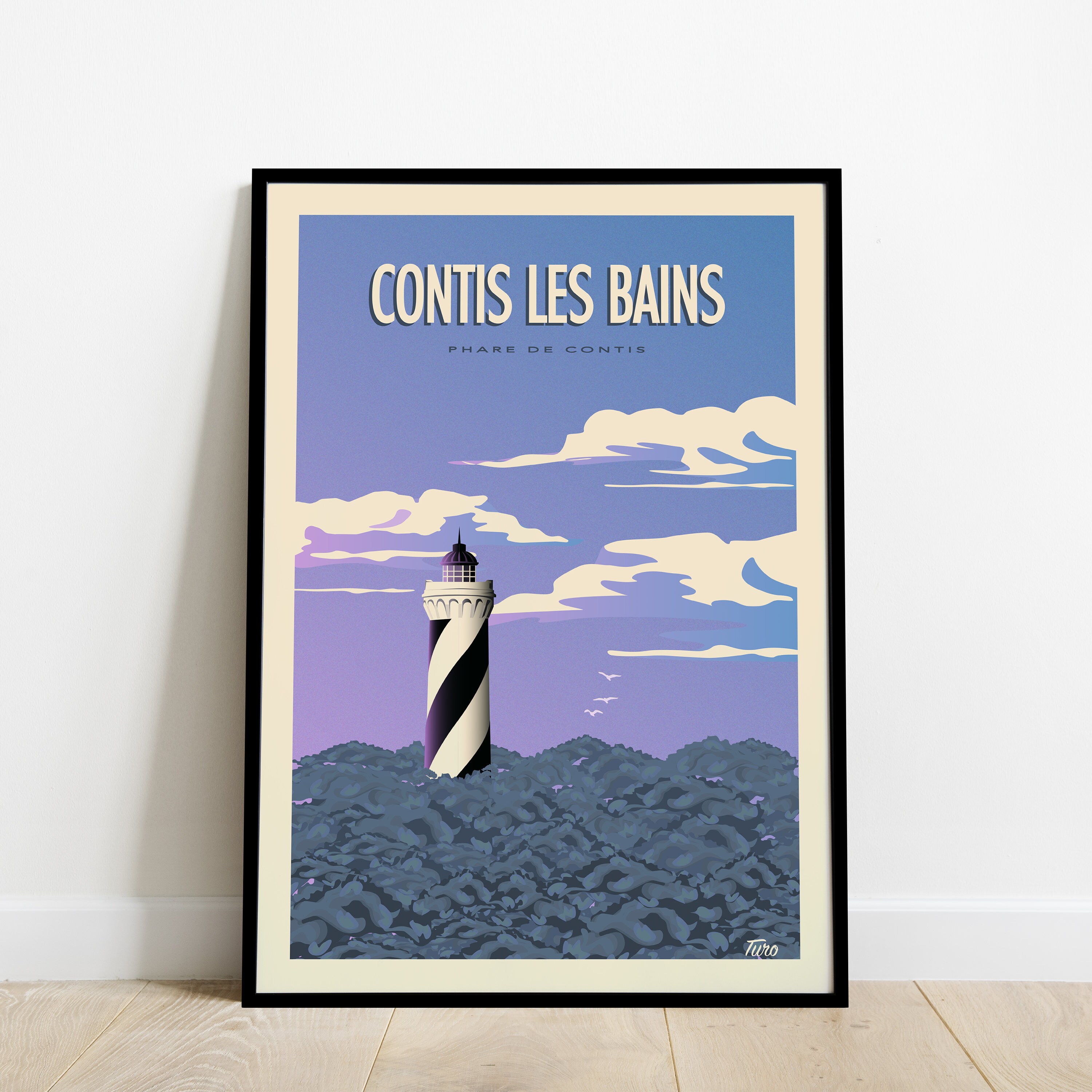 Contis-Les-Bains Travel Poster/Affiche Phare de Contis Vintage Du Sud Ouest France