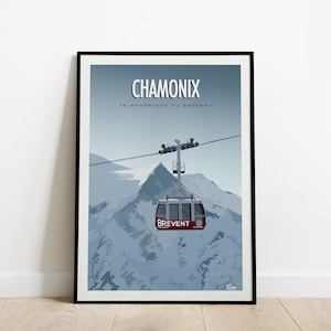 Plakat podróżniczy Chamonix/plakat kolejki linowej Brévent/plakat Vintage Alpy