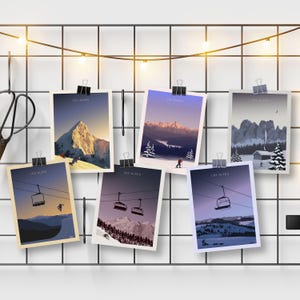Cartes Postales / PostCards / Souvenirs les Alpes / Sports d'hiver ski snowboard montagnes / Travel Poster / souvenirs des alpes