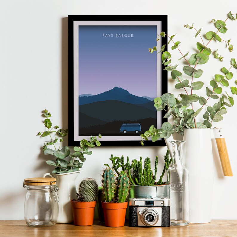 Cartel de viaje del País Vasco / Cartel de viaje de Van Life / Cartel vintage del suroeste de la costa oeste imagen 2