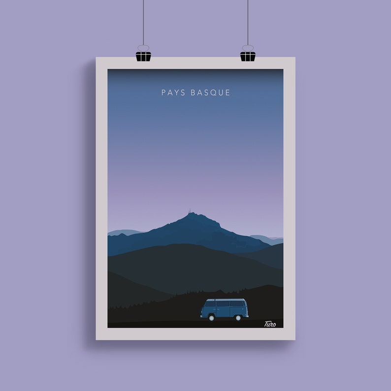 Cartel de viaje del País Vasco / Cartel de viaje de Van Life / Cartel vintage del suroeste de la costa oeste imagen 3