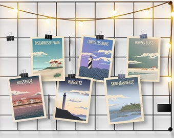 Postkarten / Postkarten / Souvenirs Les Landes / Vage Meereslandschaft Wälder Pins / Reiseplakat / Südwesten / Westküste / Baskenland