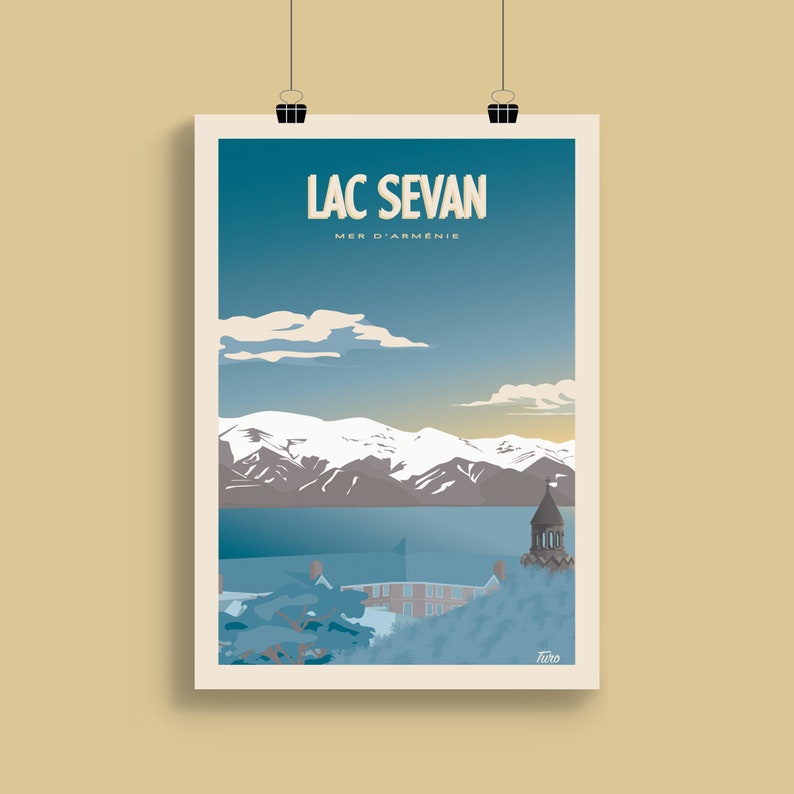 Lac Sevan Travel Poster / Affiche Khor Virap / Poster Vintage Arménie Monastère image 3