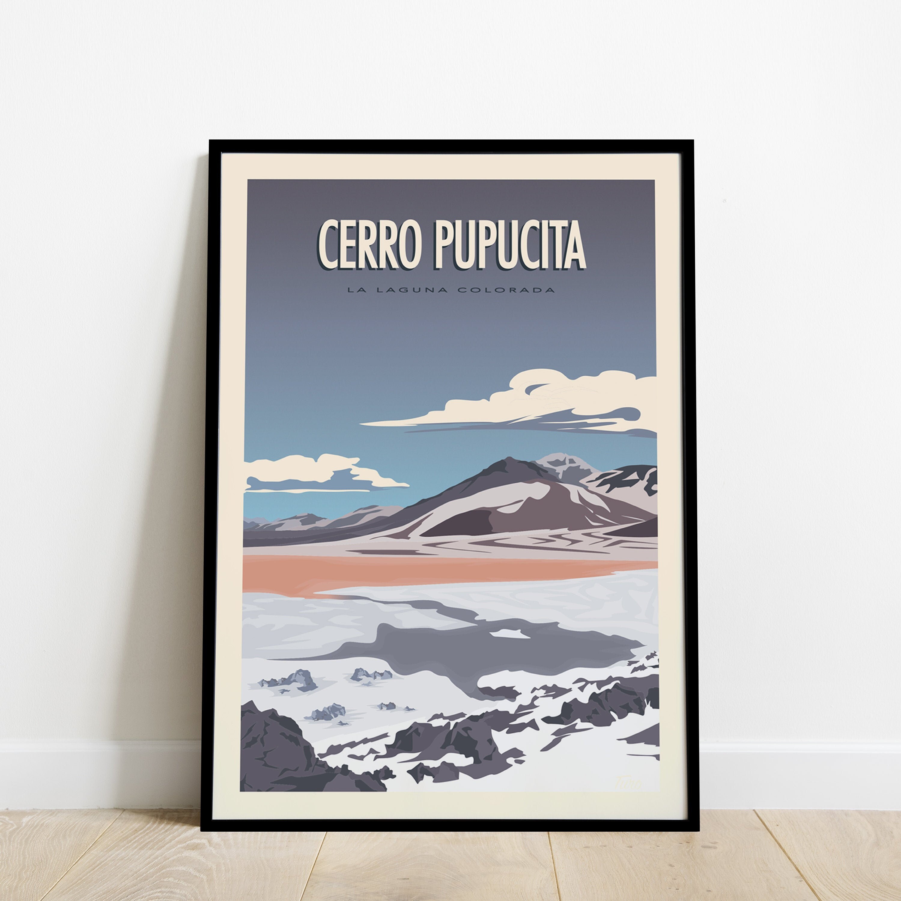 Cerro Pupucita Travel Poster/Affiche La Laguna Colorada Vintage Volcans