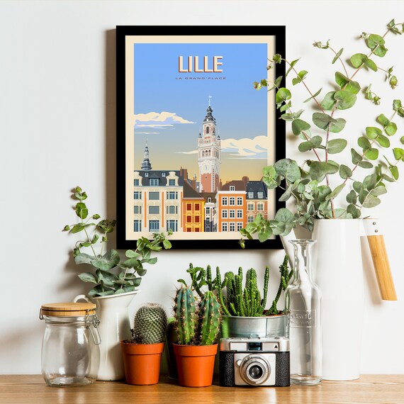 Affiche Déco Vintage Lille – Impression Sur Toile 40 X 50 Cm | Décoration Murale Salon, Chambre | Sans Cadre, Couleurs Vives