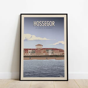Cartel de viaje de Hossegor / Cartel de viaje de la Costa de Plata / Cartel vintage de la costa oeste de Les Landes