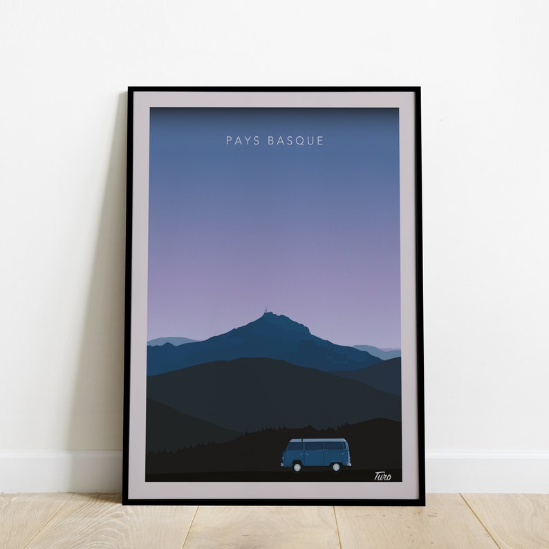 Cartel de viaje del País Vasco / Cartel de viaje de Van Life / Cartel vintage del suroeste de la costa oeste imagen 1